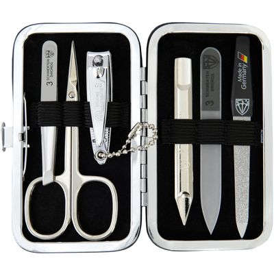 3 Swords Germany - Brand Quality 6 Piece Manicure Pedicure Grooming kit Set - Scissors, Metal and Glass Nail File, Clipper, Tweezers with Synthetic Leather case - Snake