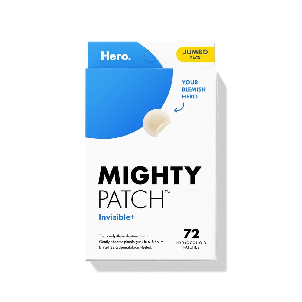 Mighty Patch Invisible+ Patch The Barely-There Daytime Hydrocolloid Acne Pimple Patch for Covering Zits and Blemishes, Tapered Edges Designed to Blend Into Skin (72ct)
