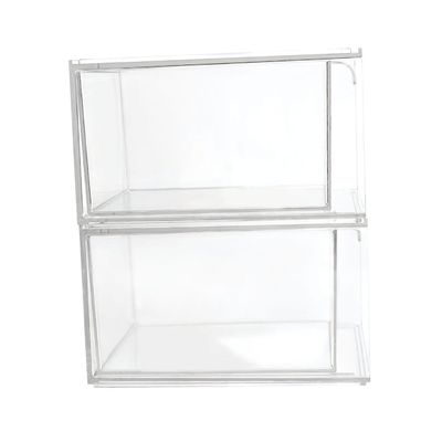 2Pcs Cosmetic Storage Boxes, Stackable PET Makeup Organizers for Desktops