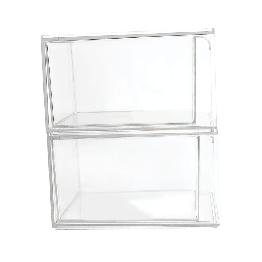 2Pcs Cosmetic Storage Boxes, Stackable PET Makeup Organizers for Desktops