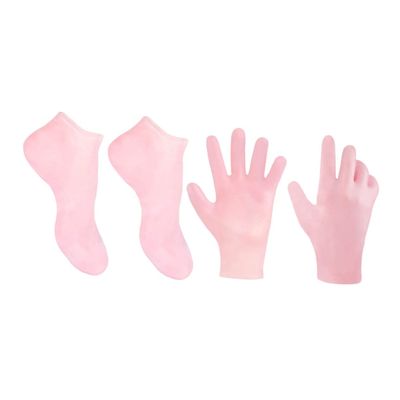 HONMEET Moisturizing Foot Socks and Exfoliating Hand Gloves Set Hydrating Callus Remover Eco-Friendly Comfortable Fit for Dry Skin Treatment Pink Color