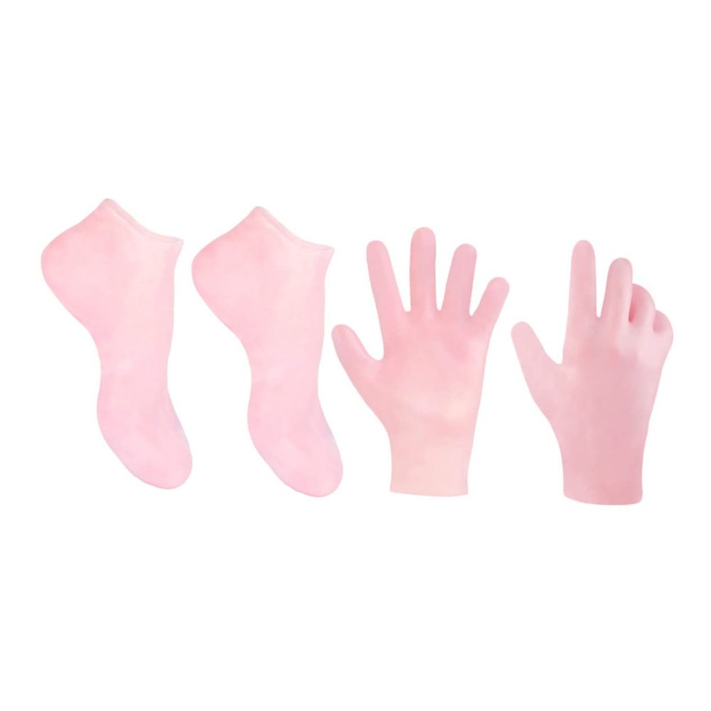 HONMEET Moisturizing Foot Socks and Exfoliating Hand Gloves Set Hydrating Callus Remover Eco-Friendly Comfortable Fit for Dry Skin Treatment Pink Color