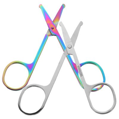 Baluue 2pcs Trimming Scissors for Eyebrow Nose Hair Beard Grooming Skin-Friendly Design for Use for Men and Women