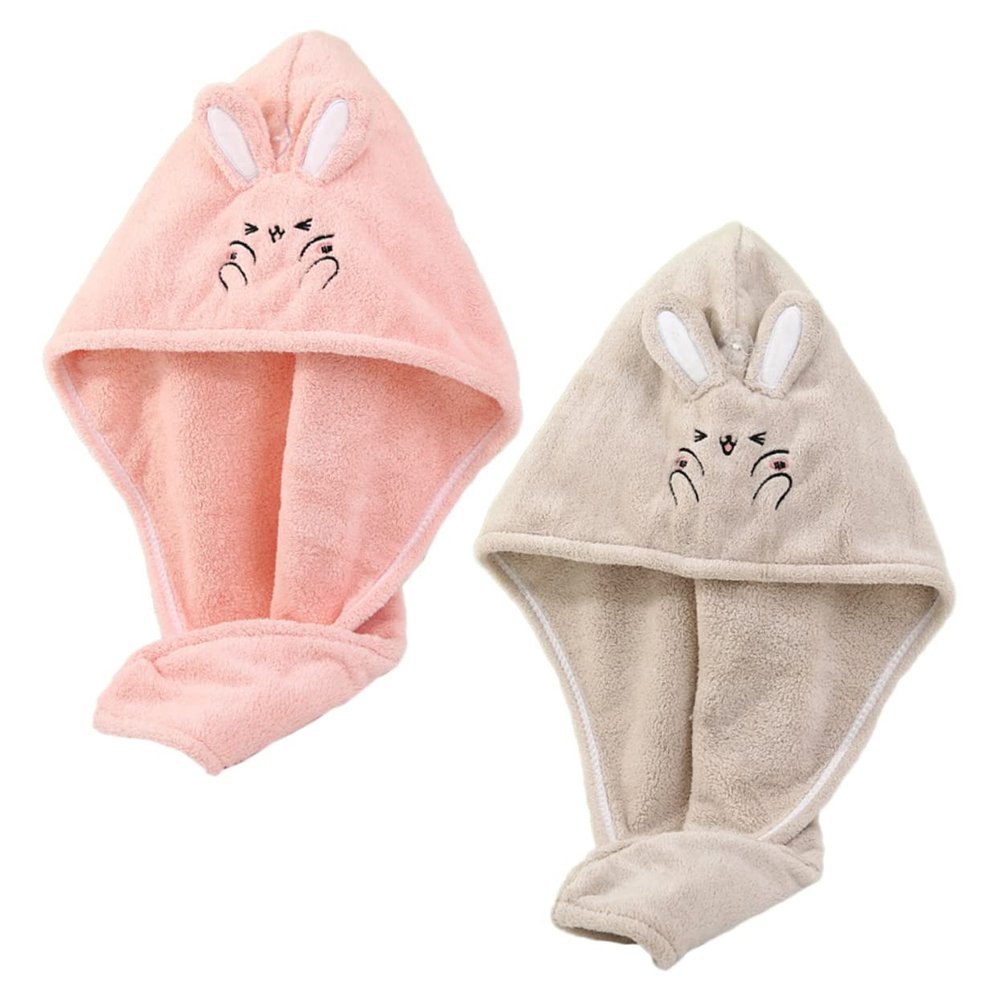 IWOWHERO 2pcs Cartoon Hair Drying Wrap Towel Hat Soft Absorbent Turban for Boys and Girls Adults Quick Drying Coral Fleece Bath Hair Wrap Pink Camel for Daily Use Travel Spa