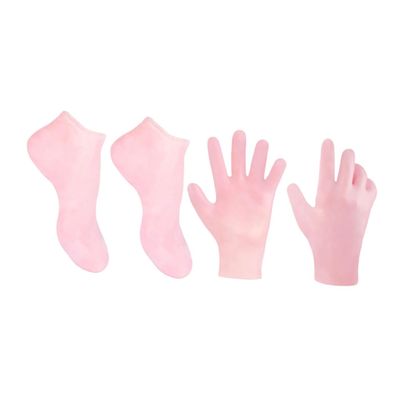 FRCOLOR 1set Moisturizing Foot Socks Set Exfoliating Gloves Callus Remover for Dry Gloves Hand Foot Care Pink
