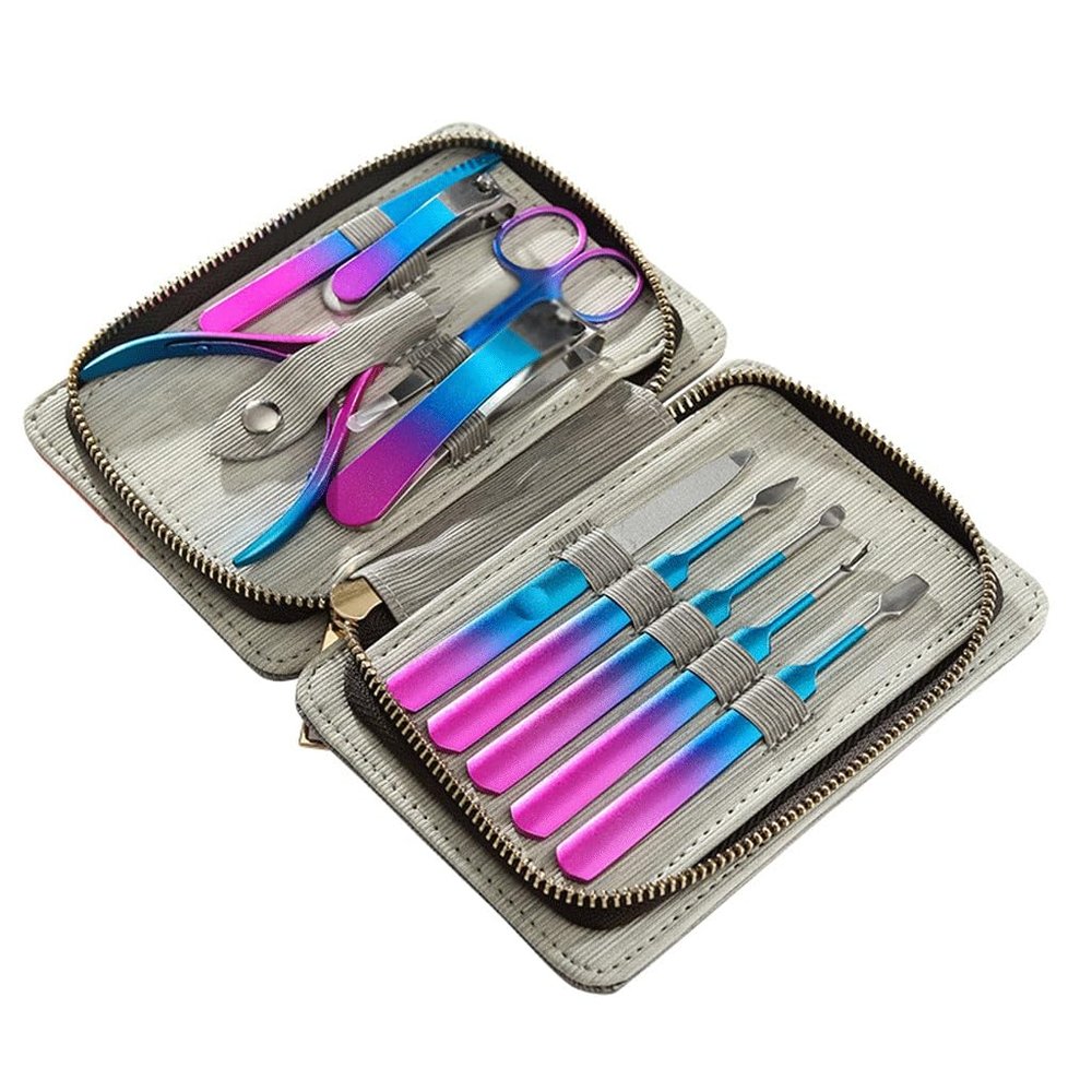 AFPSDLFJDLS Stainless Steel Colorful Nail Set 10 Piece Nail Enhancement Tool Set Stainless Steel