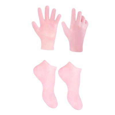 Beatifufu Moisturizing Foot Socks Exfoliating Gloves Dead Skin Remover for Body Foot Care Socks Set Pink