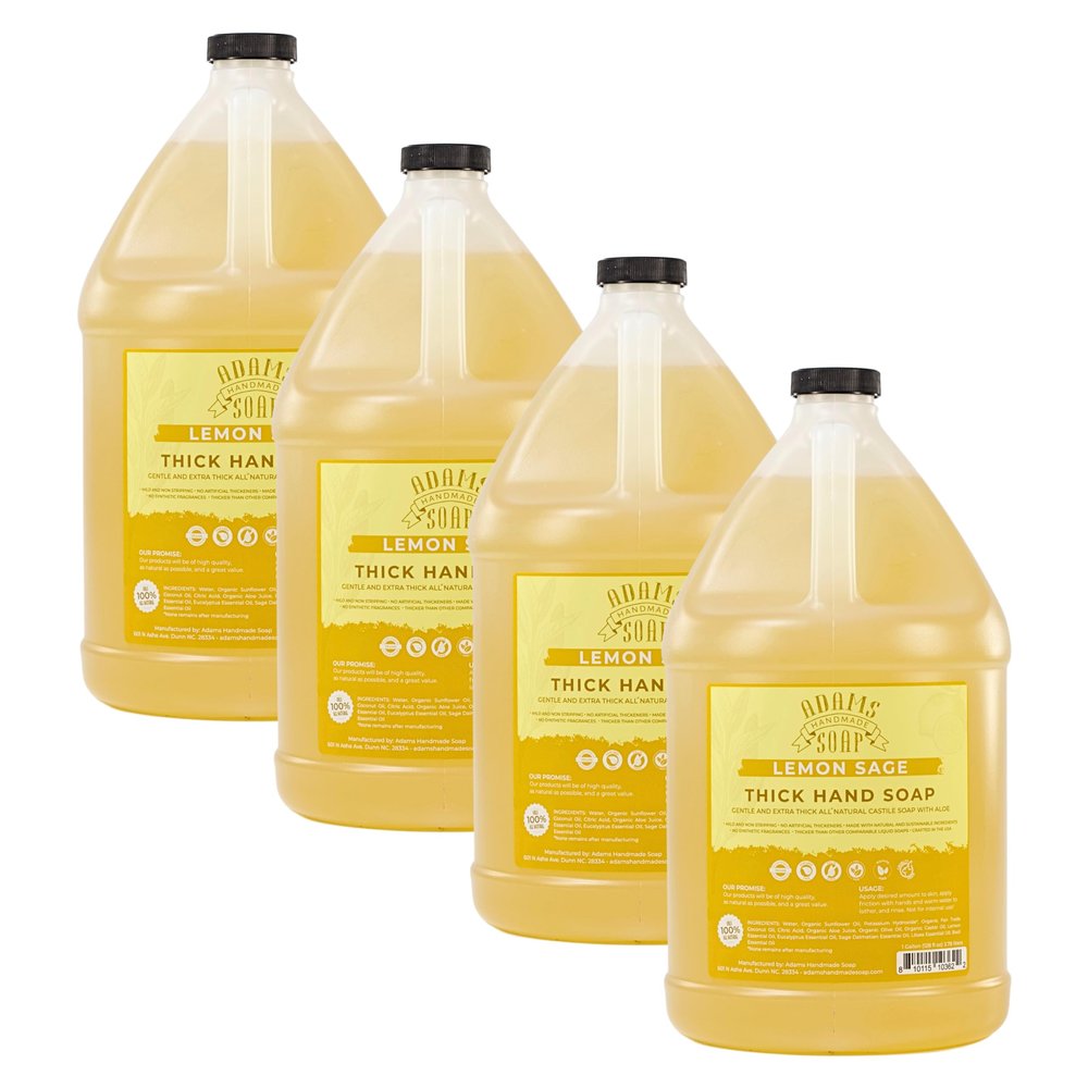 Adams Handmade Soap Thick Organic Castile Liquid Hand Soap 1 Gallon Refill - Lemon Sage (Pack of 4)