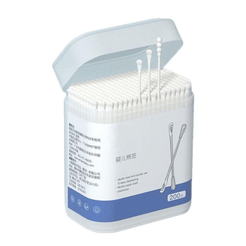 FOMIYES Disposable Double End Cotton Swabs for Ear Cleaning 1 Box of 200 Double Headed Cotton Sticks for Gentle Ear and Nose Care Safe Infants and