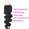 5x5 HD Transparent Skinlike Lace Closure 5x5 Human Hair Body Wave Brazilian Lace Closure 14inch 12A Raw Virgin Free Part Closure Ultra-thin 100% Real Human Hair Pre Plucked Closure Natural Black view 4