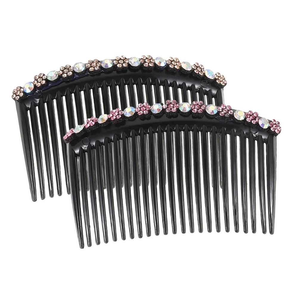 Baluue 2pcs Rhinestone Side Hair Combs Non-slip Bangs Clips for Women and Girls Elegant Hair Styling Accessories Random Styles for Various Occasions