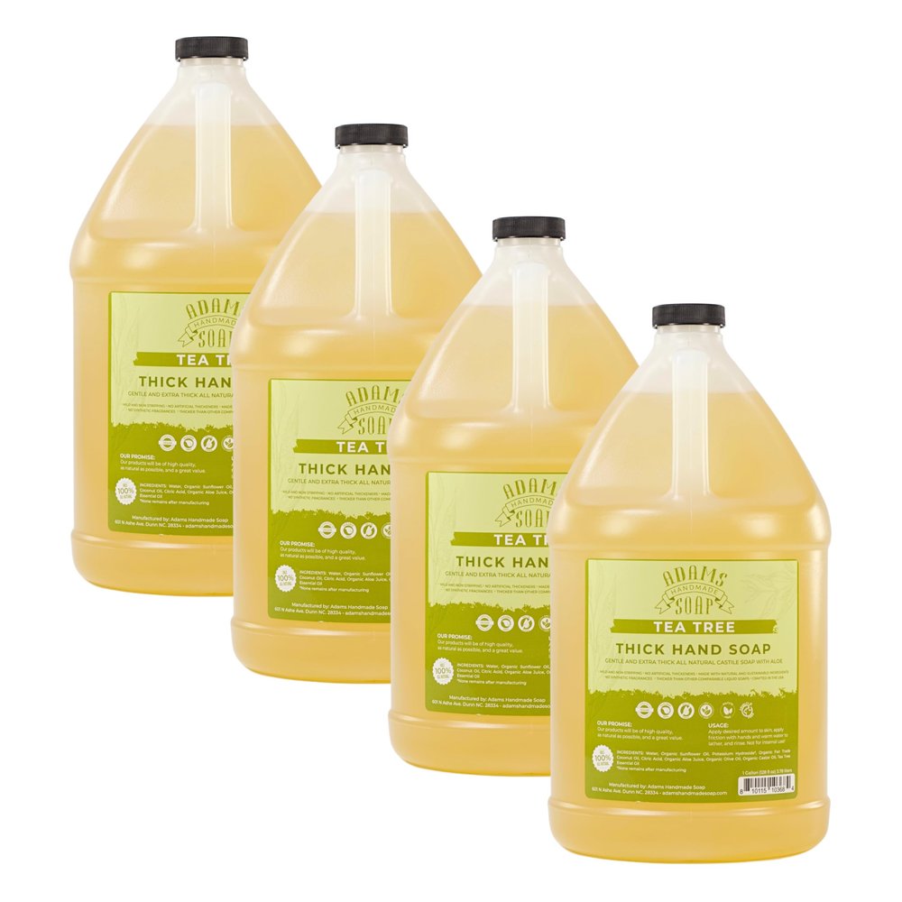 Adams Handmade Soap Thick Organic Castile Liquid Hand Soap 1 Gallon Refill - Tea Tree (Pack of 4)