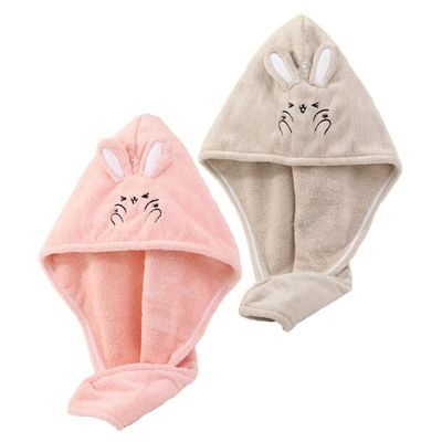 Baluue 2pcs Soft Coral Fleece Hair Drying Wrap Towel Buckle Quick Drying Hair Cap for Boys and Girls Cute Design Lightweight for Travel and Daily Use