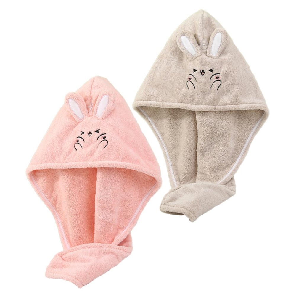 Baluue 2pcs Soft Coral Fleece Hair Drying Wrap Towel Buckle Quick Drying Hair Cap for Boys and Girls Cute Design Lightweight for Travel and Daily Use