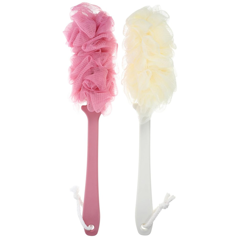 GARVALON 2pcs Handle Bath Brush Exfoliating Shower Scrubber for Back Cleaning Gentle Body Scrubber Off Daily Use and Relaxation