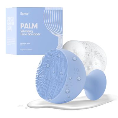Palm Face Clean Pro - Electric Silicone Face Scrubber for Acne with 7000+ Sonic Pulses - IPX7 Waterproof Rechargeable Exfoliator with Slip-Free Grip, 3 Speed Settings & Phthalate-Free - Arctic