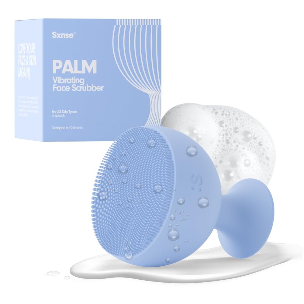 Palm Face Clean Pro - Electric Silicone Face Scrubber for Acne with 7000+ Sonic Pulses - IPX7 Waterproof Rechargeable Exfoliator with Slip-Free Grip, 3 Speed Settings & Phthalate-Free - Arctic