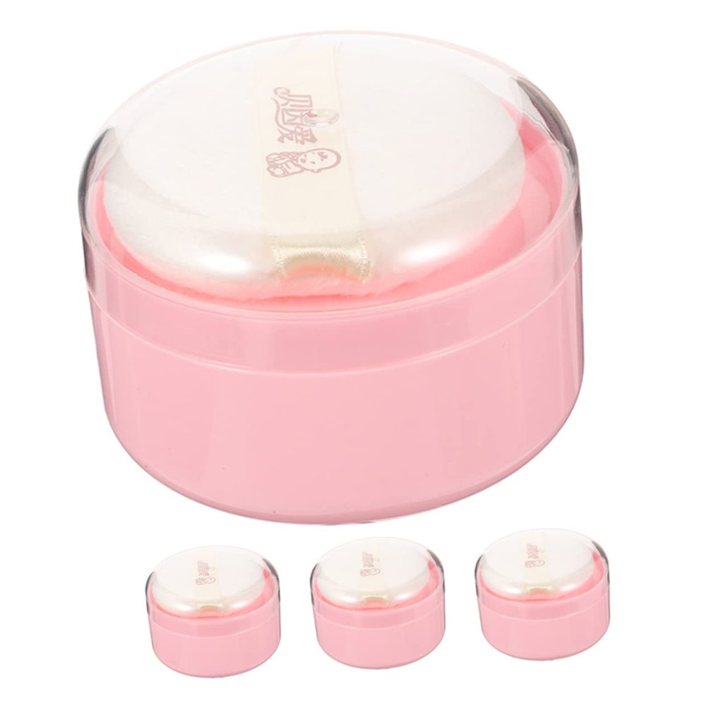 Baluue 4pcs Body Powder Box Powder Puff Portable Container for Travel and Home Use Lightweight and Synthetic Sponge for Care