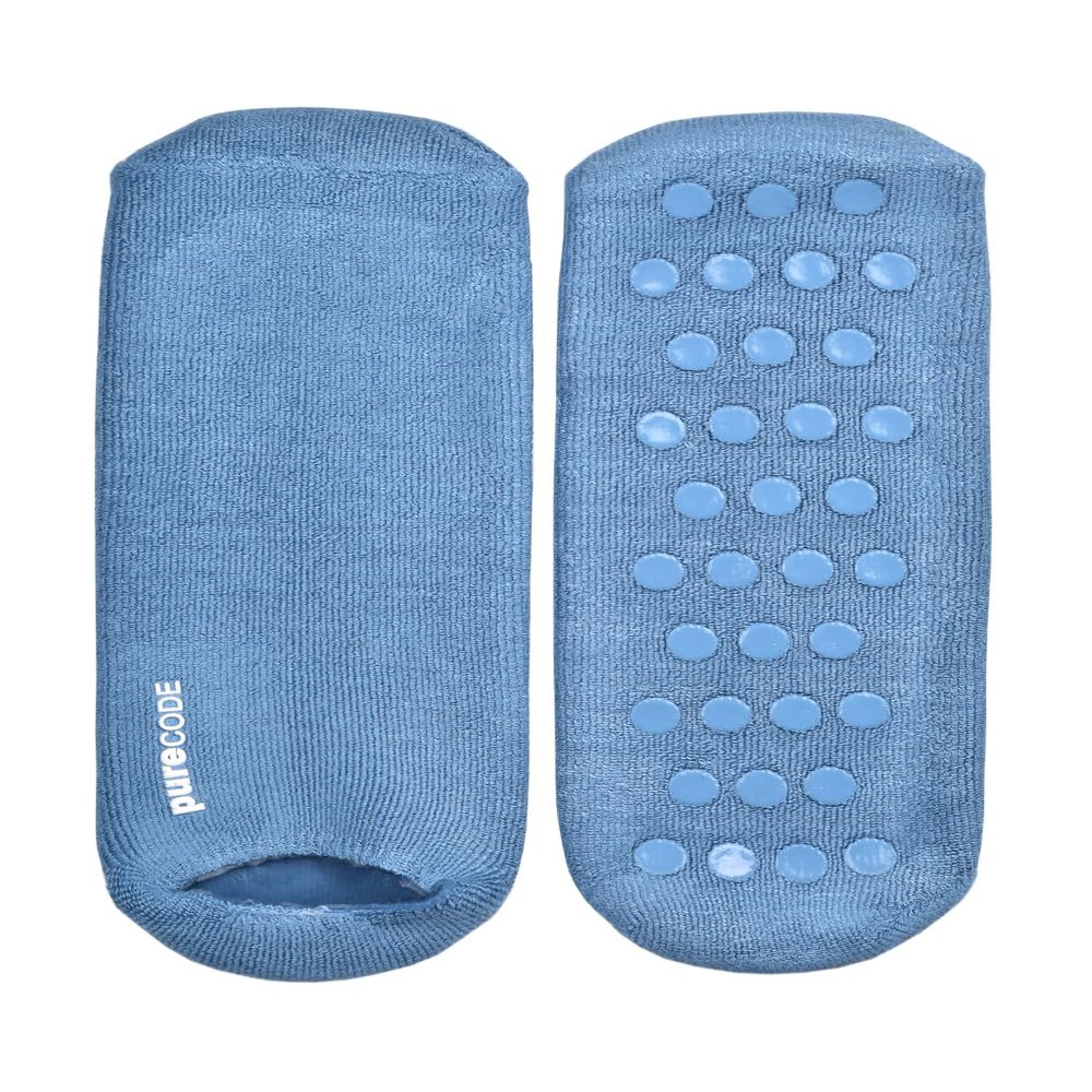 PURECODE Moisturizing Gel Socks for Advanced Moisturizing | Dry Feet, Cracked Heels, Rough Feet, Cracked Skin | 13+ Men (Denim)
