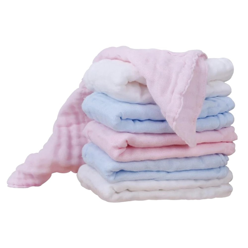 BIUDECO 6pcs Pure Cotton Nursing Towels Soft and Absorbent Feeding Cloths Versatile Handkerchiefs for Boy Girl Care for Face Cleaning and Burping White Blue Pink
