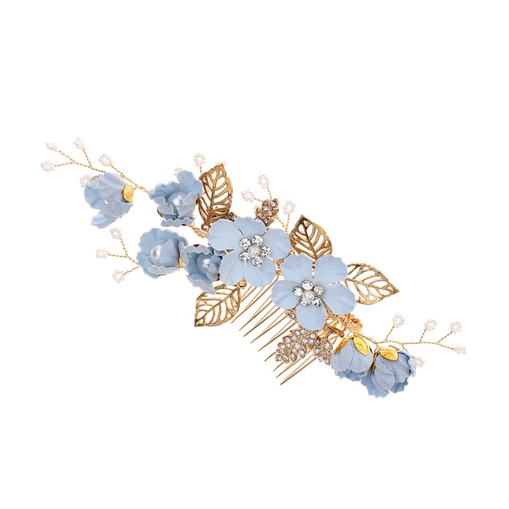 Baluue Cloth Flower Hair Comb Rhinestones and Pearls Elegant Bridal Headpiece for Weddings and Special Events Lightweight Side Comb Hair Accessory Blue