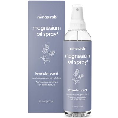 M3 Naturals Lavender Magnesium Oil Spray for Sore Muscles, Feet, Joints and Leg Cramps, Supports Restful Sleep and Post-Workout Recovery, with Chamomile Oil & Stem Cell Extract, 12 fl oz