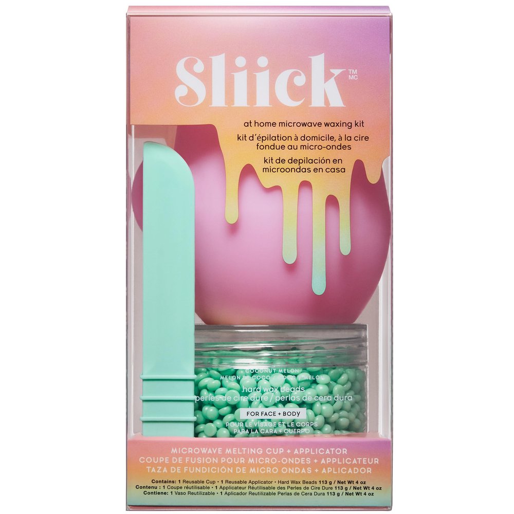 Sliick At Home Waxing Kit for Women, Pink  Coconut Melon, Hard Wax Kit for Hair Removal, Microwave Melting Cup, Applicator & Beads, At Home Wax Set