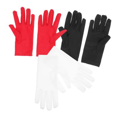 DOITOOL 3Pairs Stretchy Elastic Spandex Gloves for Jewelry Inspection White Black Red Comfortable Etiquette Gloves for Electronics Glass Industry and Art Handling