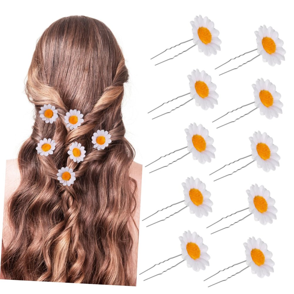 Baluue Flower Hairpin Clip Set White Daisy Hair Stick Fork Clips for Styling Party