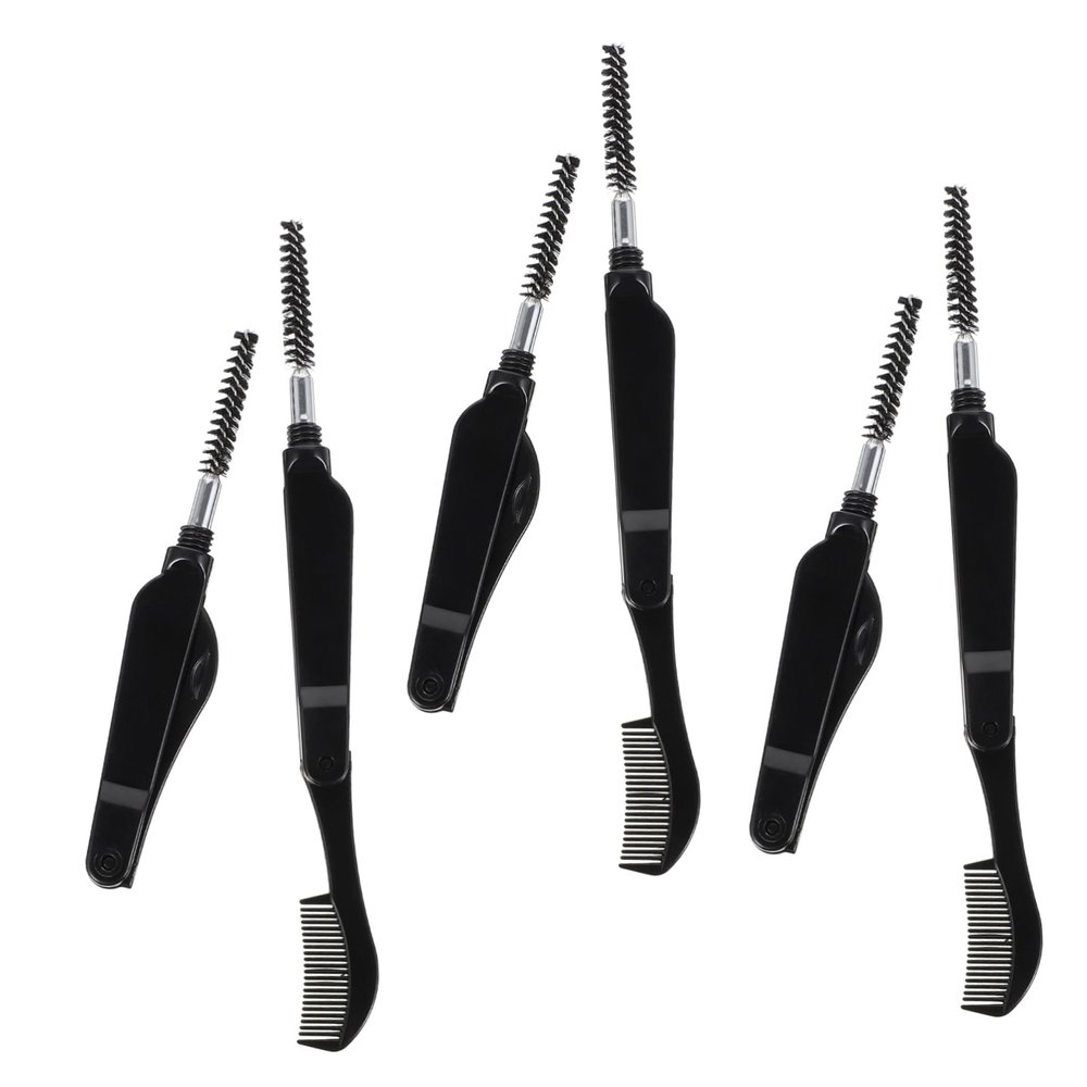 Didiseaon 6pcs Foldable Eyebrow Brush and Eyelash Comb Dual-head Makeup Tool for Grooming for Daily Use Black