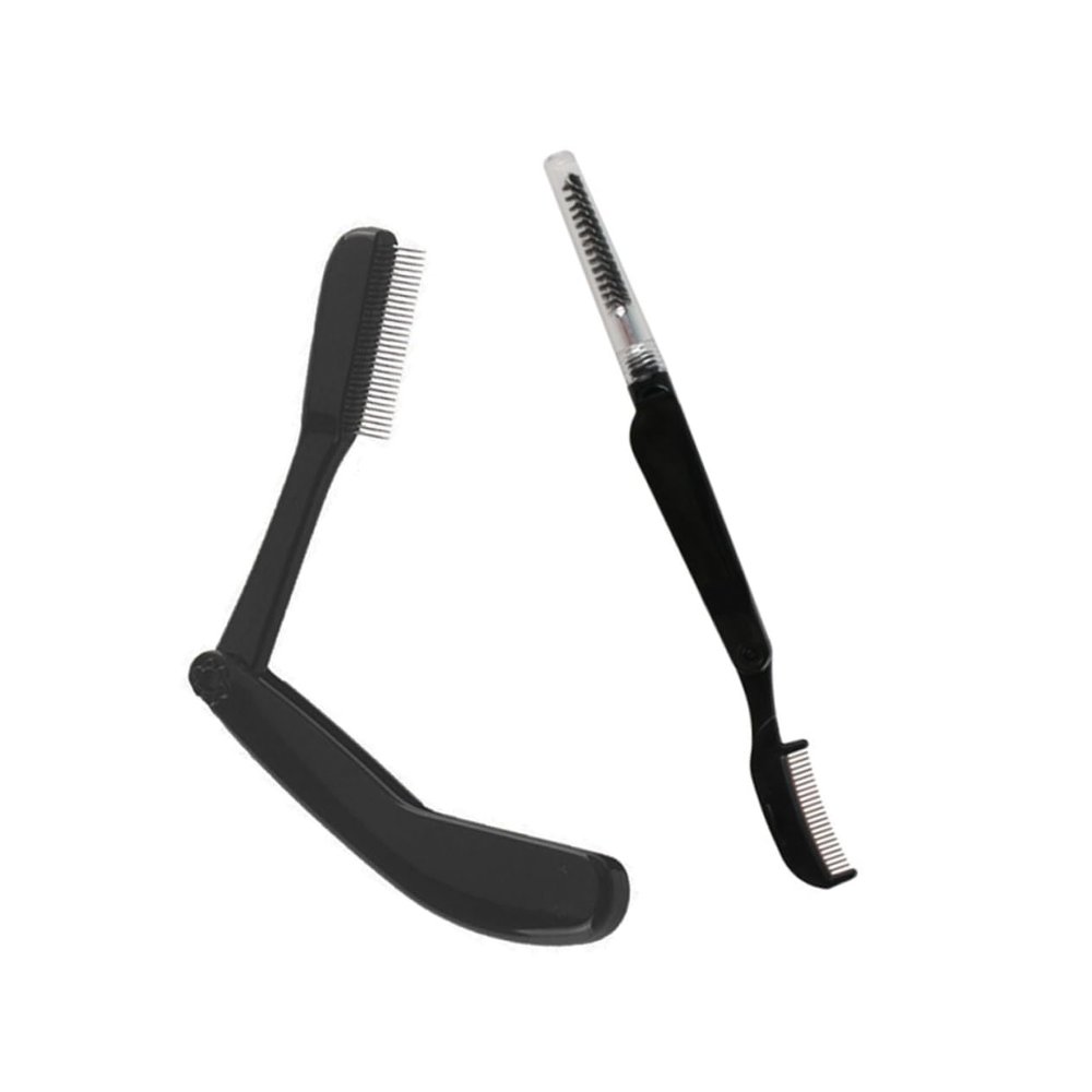 FRCOLOR 2pcs Eyebrow Combs Set Brush for Women Gentle Stainless Steel Plastic Handle Folding Design