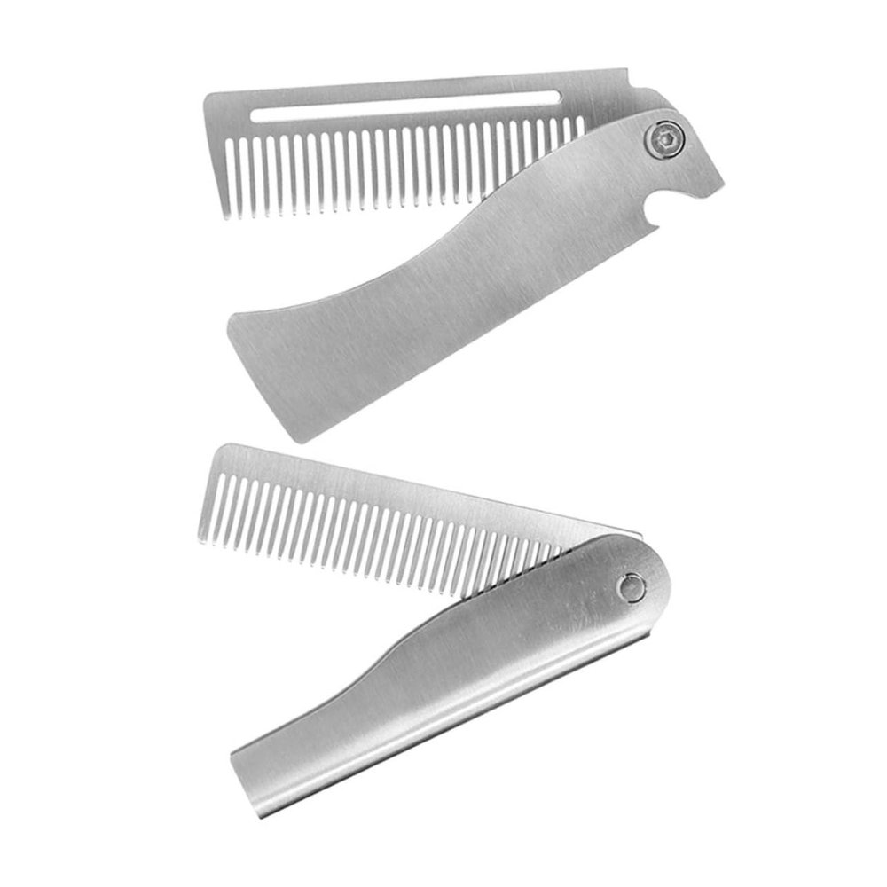 TOVINANNA 2pcs Men's Mini Folding Hair Styling Comb Portable Travel Beard Mustache Straightener Steel Pocket Comb Multifunctional Styling Tool