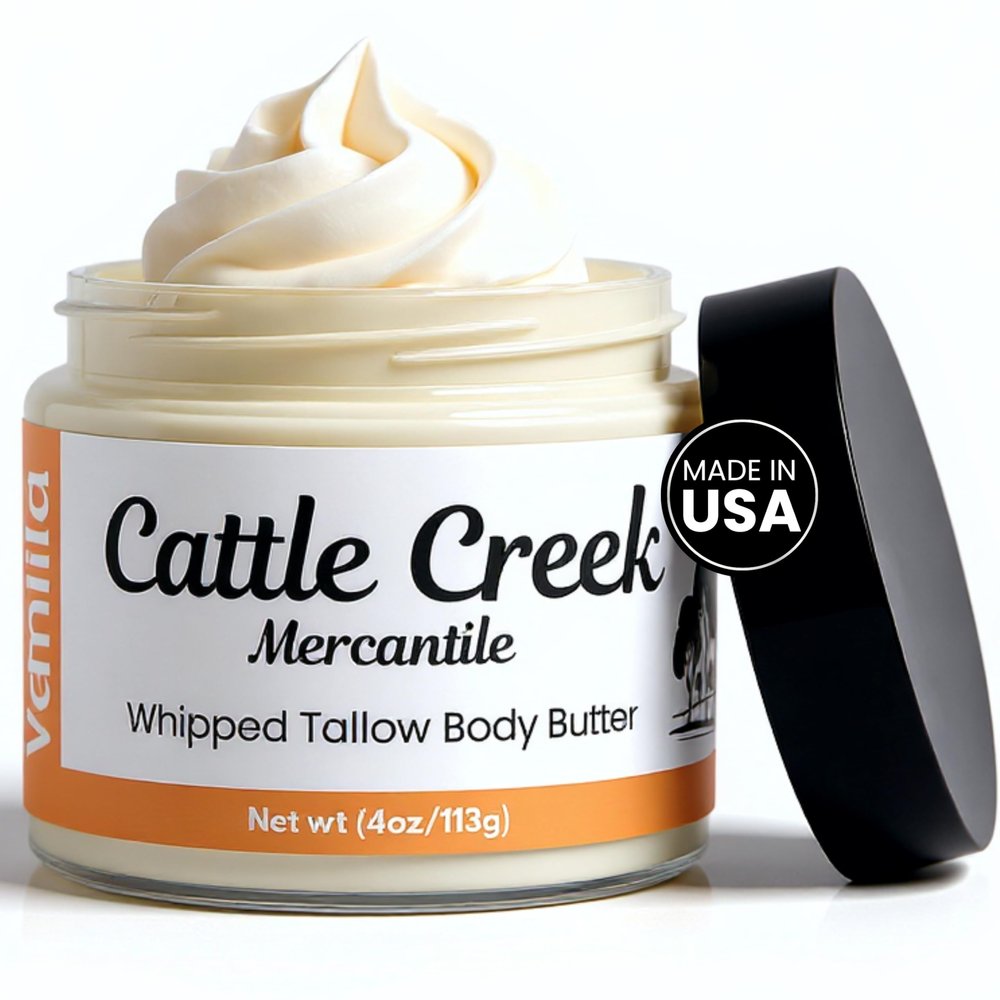 Cattle Creek Whipped Beef Tallow for Skin & Face  Deeply Moisturizing Tallow Balm  Natural Grass-Fed Skincare  Nourishes Dry, Sensitive Skin Non-Comedogenic, Fast-Absorbing (4oz, Vanilla)