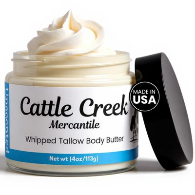 Cattle Creek Whipped Beef Tallow for Skin & Face Deeply Moisturizing Tallow Balm Natural Grass-Fed Skincare Nourishes Dry, Sensitive Skin Non-Comedogenic, Fast-Absorbing (4oz, Unscented)