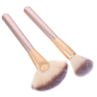 Beatifufu Facial Fan Brushes Set 2pcs Fluffy Brush for Blush Highlighter and Nose Shadow Easy to Use Long-lasting Makeup Tool