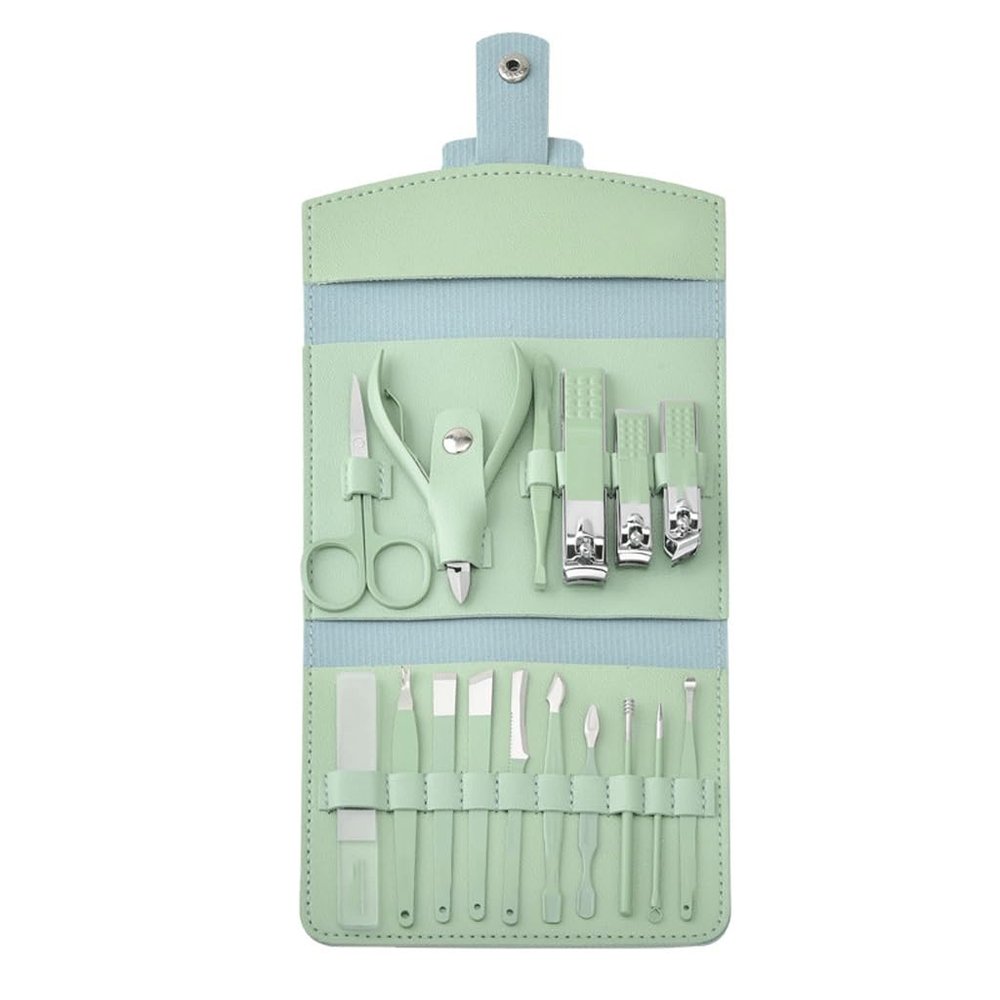 AFPSDLFJDLS Matcha Green Stainless Steel 16 Piece Nail Scissors Set Pliers Nail and Foot Repair Tools