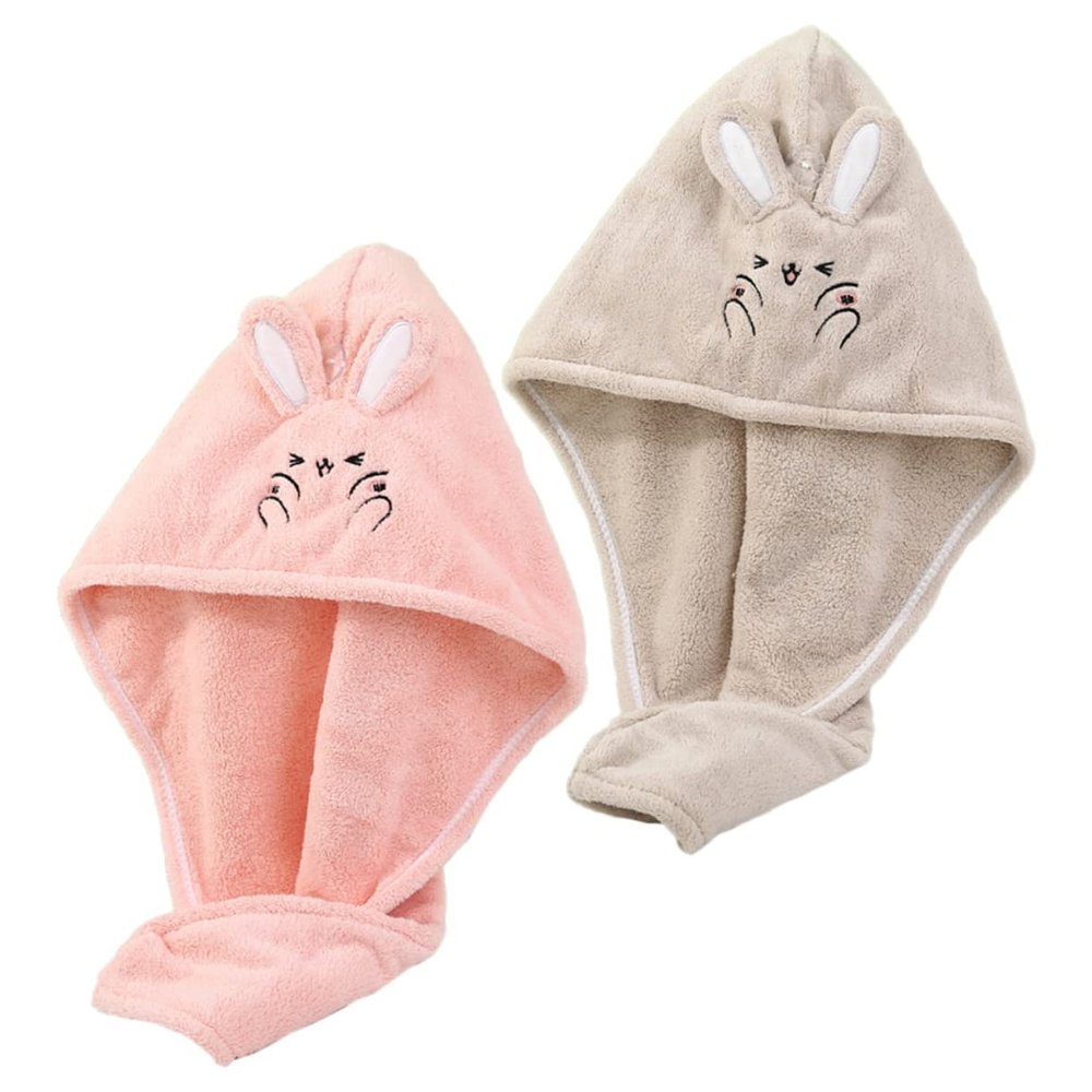 Beatifufu 2pcs Quick Drying Hair Wrap Towels Cartoon Hair Turban for Women Soft Coral Fleece Bath Cap Home Travel and Gym Use