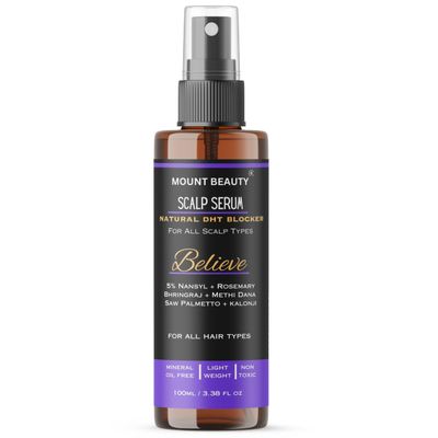 Believe Scalp Spray Natural DHT Blocker & Fights Hair Fall | With Rosemary, Saw Palmetto, Amla, Methi & Bhringraj Extracts | Experience Healthier, Fuller & Thicker Looking Hair |100 ml Unisex Serum