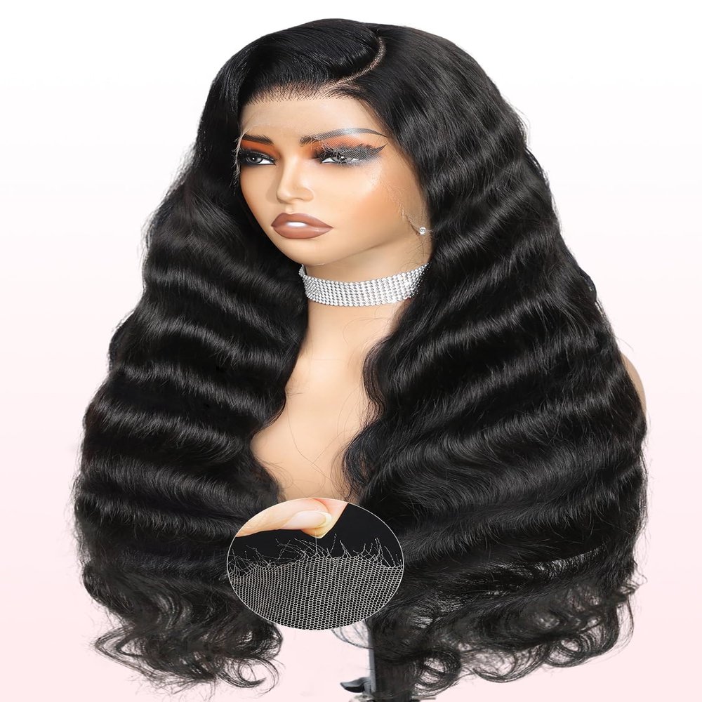 13x6 Full Frontal Skinlike Real HD Lace Front Wigs Human Hair Invisible 0.1mm Ultra-thin HD Lace Frayed Ends Pre Plucked Bleached Tiny Knots 200 Density Body Wave HD Lace Front Wigs For Women 30 Inch