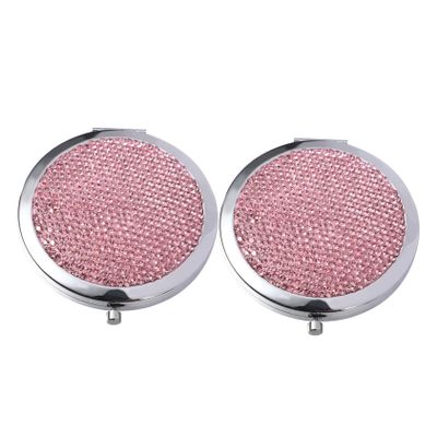 2pcs Rhinestone Double Sided Foldable Pocket Makeup Mirror Portable Cosmetic Mirror Ideal for Travel and Daily Use