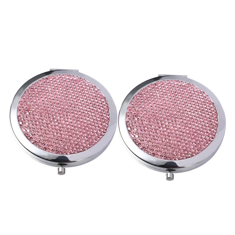 2pcs Rhinestone Double Sided Foldable Pocket Makeup Mirror Portable Cosmetic Mirror Ideal for Travel and Daily Use