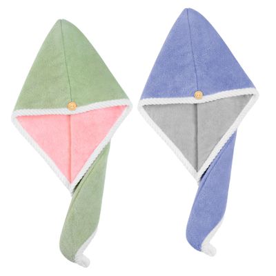 NULYLU Hair Drying Towel Wrap Set 2pcs Women's Fleece Hair Cap for Quick Dry Comfortable and Stylish