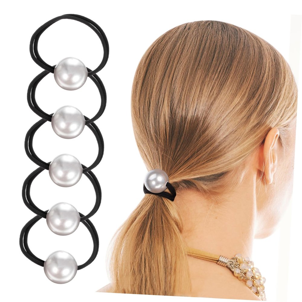 OHPHCALL Beaded Hair Ties Set 6 Large Pearl Hair Ropes No Crease No Damage Gentle Ponytail Holders