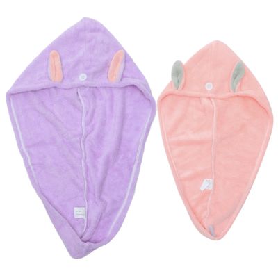Baluue 2pcs Quick Drying Hair Towel Wraps for Boys and Girls Adults Cartoon Design Turbans Super Absorbent Coral Fleece Hair Drying Towels