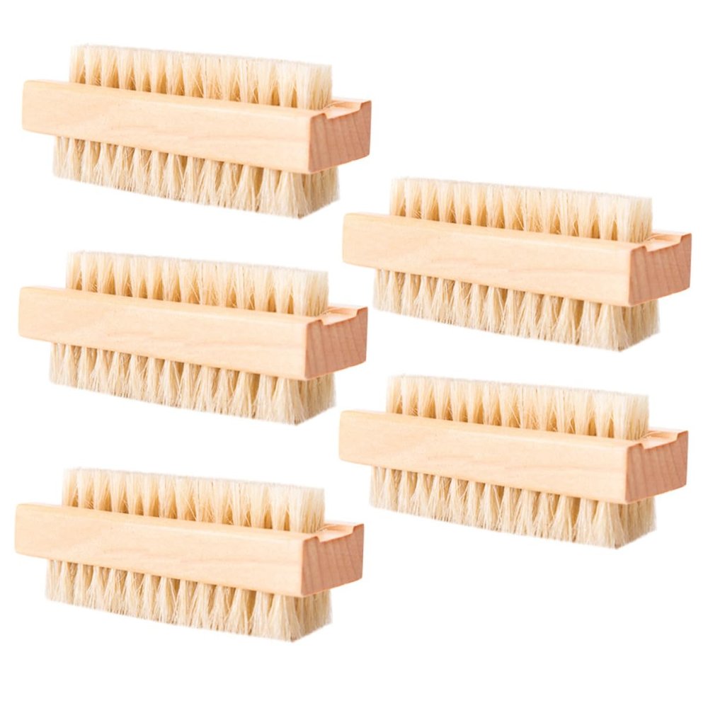IWOWHERO 5 in 1 Cleaning Brush Set Wood Pig Mane Nail Brush for Hand Washing Cuticle Cleaning Dust Brush Bristle Walnut Brush