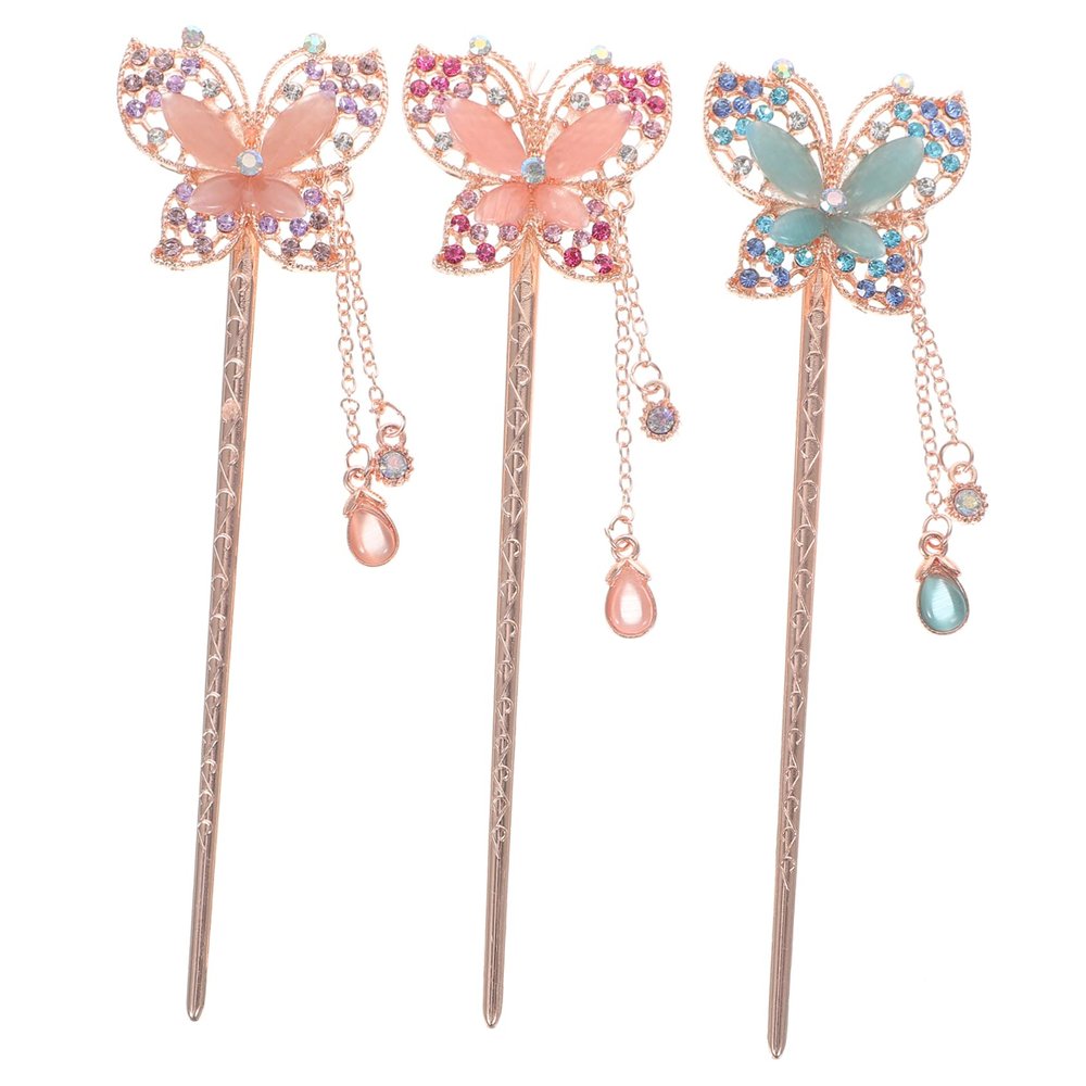 FOYTOKI 3pcs Antique Butterfly Hair Sticks Elegant Chinese Hair Chopsticks for Women for Dress up and Special Occasions