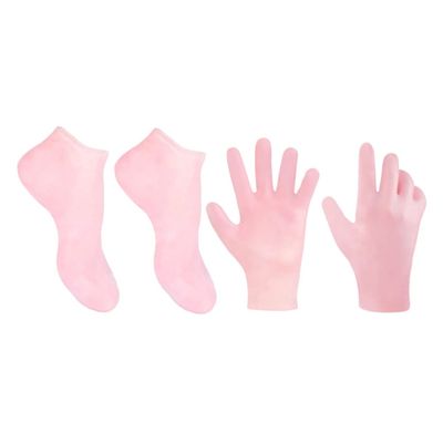 BIUDECO 1set Moisturizing Foot Care Socks and Gloves Set Exfoliating and Cracked Skin Treatment Pack Pink Socks for Soft Smooth Skin