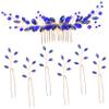VINTORKY Rhinestone Hair Pins U-shaped Hair Clips Wedding Accessories for Women Leaf Shape Pins Decorative Comb Styling Blue Accessory view 1