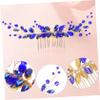VINTORKY Rhinestone Hair Pins U-shaped Hair Clips Wedding Accessories for Women Leaf Shape Pins Decorative Comb Styling Blue Accessory view 2