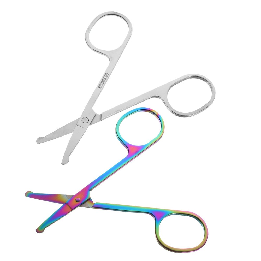 MERRYHAPY 2pcs Facial Hair Scissors for Eyebrow Nose Hair and Beard Trimming Rounded Tip Design for Safe Grooming Compact Portable Friends and Family
